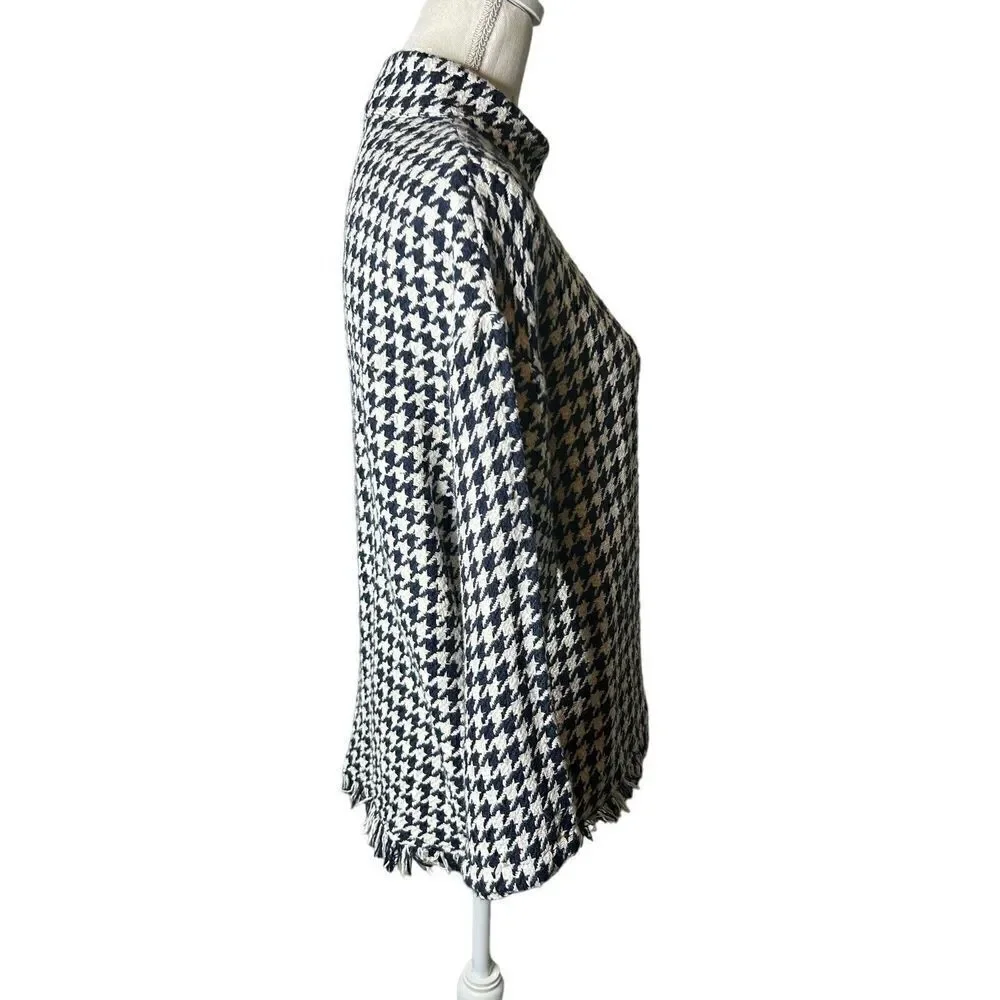 ZARA Blue & White Houndstooth High Neck Sweater Top Sz XS